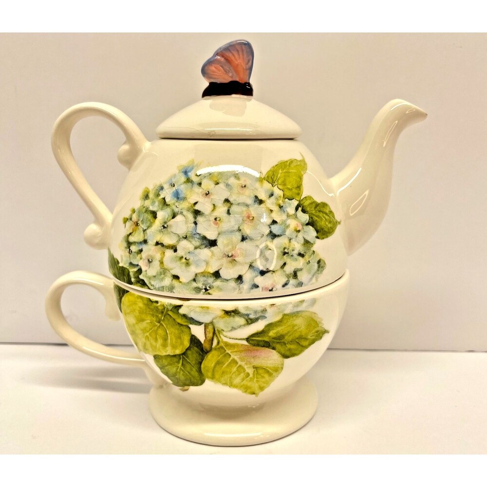 Cracker Barrel Hydrangea Ceramic Stackable "Tea for One" 416430-Discontinued